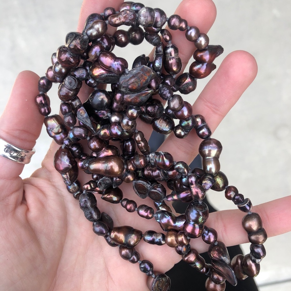 Beaded necklace eggplant can be worn multiple ways